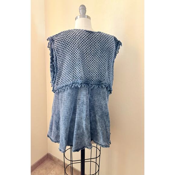 80s VTG Chorisia Italy Crochet Knit Boho Tunic Vest Gray Floral Lace M/L - Picture 4 of 7